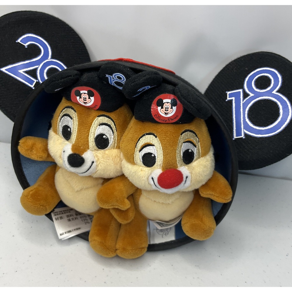 Disney Mickey Mouse Chip & Dale Plush 6" ears hat Cap 2018 Walt‎